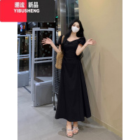 YIBUSHENG大码法式短袖连衣裙女装季蝴蝶结赫本风小黑裙胖MM收腰显瘦裙子