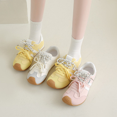 德训鞋女鞋子2025新款春夏拼色平底显瘦舒适百搭休闲运动鞋