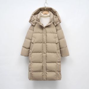 冬季中长款韩宽松面包服休闲外套白鸭绒保暖连帽羽绒服女