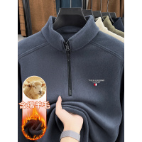 冬装新款T恤男士加厚双面绒半拉链立领卫衣中青年保暖百搭打底衫