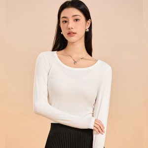 秋冬薄款打底衫女款玻尿酸内搭圆领修身显瘦长袖T恤半高领上衣