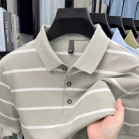 春夏季新款男士条纹Polo衫休闲舒适轻商务翻领短袖T恤新疆棉