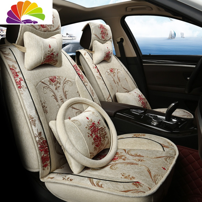 舒适主义春夏季女绣花网红汽车坐垫座套绣花四季亚麻刺绣中国风座垫