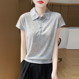 时尚POLO领短袖T恤女2026夏季新款韩版针织打底衫设计感短款上衣