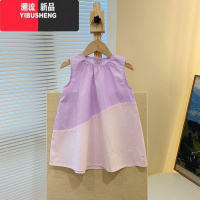 YIBUSHENG女宝裙子甜美韩系2024新款拼色连衣裙无袖宽松洋气中小童款服装