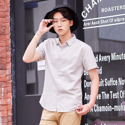 潮流前线夏季男款简约百搭休闲宽松净色多色潮流时尚短袖衬衫男