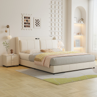 奶油风真皮床轻奢现代简约双人床主卧室小户型婚床家用软包储物床