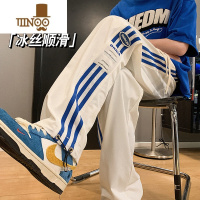 YANXU青少年冰丝裤子男夏季宽松直筒休闲美式抽绳束脚运动长裤