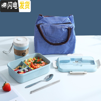 三维工匠上班族饭盒便当盒微波炉专用加热餐盒套装分隔小学生带饭容量防 北欧蓝[级款容量加大1200热卖套装](推荐)