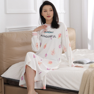 浪莎睡裙女春秋款纯棉长袖新款睡衣中长款宽松卡通可外穿家居服ZH