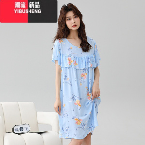 YIBUSHENG防凸点睡衣棉绸睡裙季女款2024新款女士宽松家居服绵绸连衣裙子