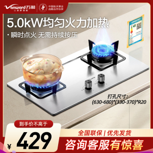 万和(Vanward)[小灶君]B6液化气燃气灶具钢化玻璃煤气炉双灶嵌入式4.5kW家用猛火家用 B6B60