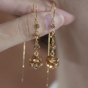 超闪咖色钻球耳线锆石流苏耳环2025年新款潮长款高级感气质耳饰女送女朋友老婆情人节七夕生日礼物 均色