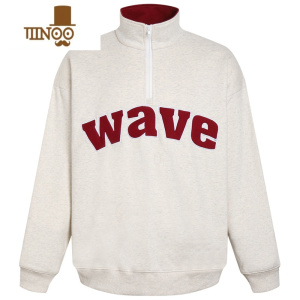 YANXU 美式复古校园学院风男女刺绣宽松半拉链翻领加绒卫衣