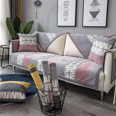 沙发垫 四季通用防滑沙发巾盖布北欧简约加厚 沙发套全包套罩 雪尼尔灰粉字母 45*45抱枕套不含芯