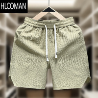 HLCOMAN欧洲站短裤发泡细格男款夏季外穿纯色五分运动裤男士沙滩大裤衩潮