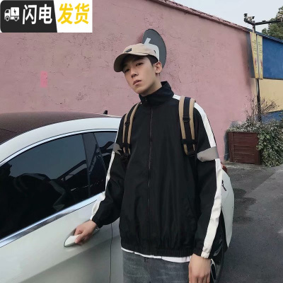 HLCOMAN春秋季发光风衣男女韩版潮流港风宽松运动休闲夹克情侣反光外套男风衣