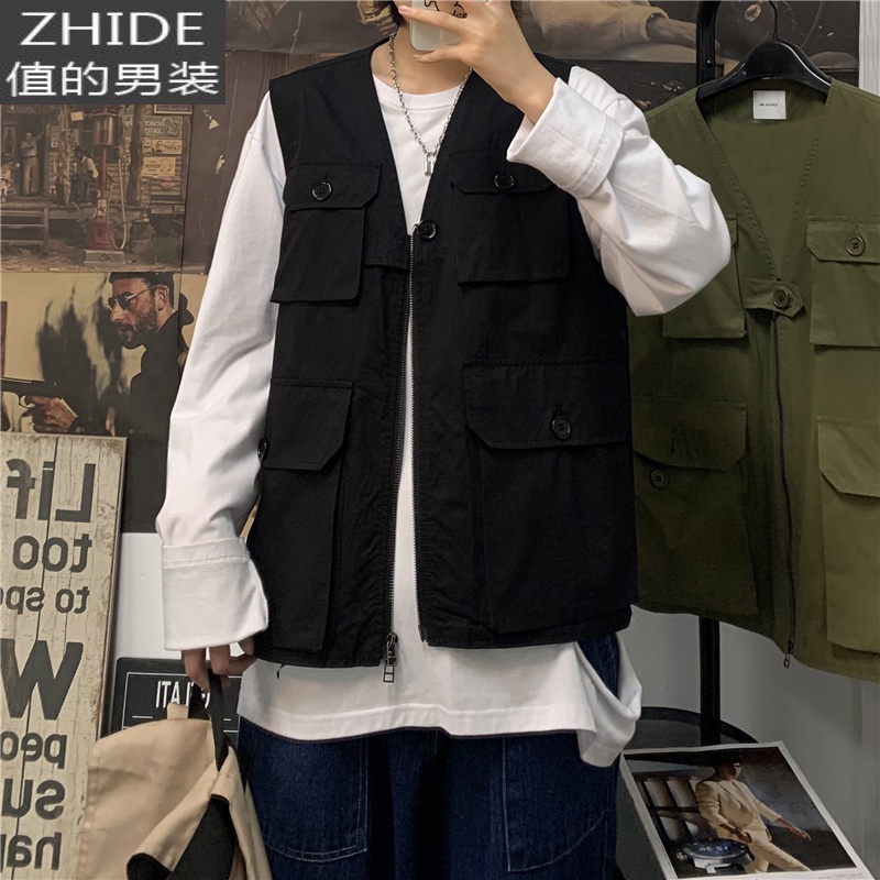 SUNTEK春秋工装马甲男潮流多口袋潮牌机能战术嘻哈高街情侣休闲背心外套马甲/背心