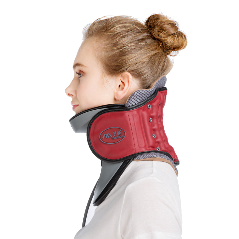罗脉LMJ-C02升级款颈椎牵引器家用颈托 护颈仪颈托 颈椎支撑固定器 酒红色款