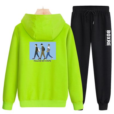 珂卡慕(KEKAMU)小男孩春天穿的衣服男童2020春新款卫衣卫裤胖童开衫两件套小套装薄款潮上绿下黑束BOX130cm