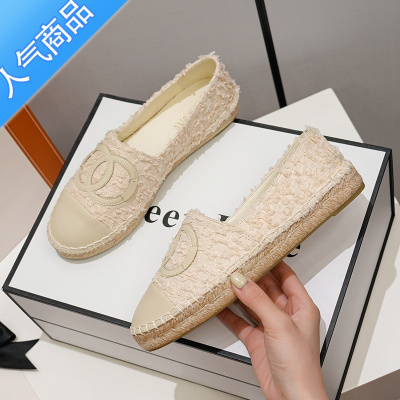 SUNTEK[杏色]小香风渔夫鞋女夏2023新款春秋单鞋一脚蹬平底懒人乐福鞋