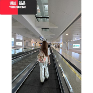 YIBUSHENG蝴蝶结波点奶杏色休闲裤女季新款宽松直筒软糯遛弯垂感阔腿裤子