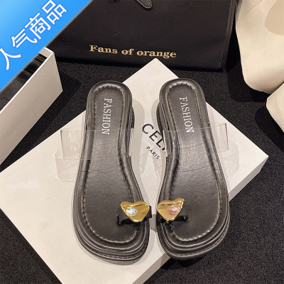 SUNTEK松糕厚底坡跟凉鞋女春夏外穿2023新款网红透明一字带套趾时尚凉拖