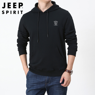 JEEP/吉普卫衣男连帽2021春季新款打底衫男上衣休闲宽松长袖T恤男黑色L