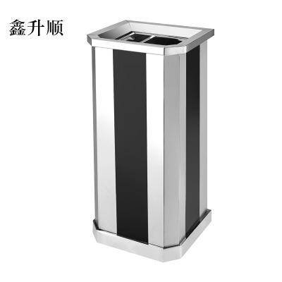 鑫升顺不锈钢垃圾桶烟蒂柱灭烟桶带烟灰缸室外电梯口立式黑条不锈钢上开口