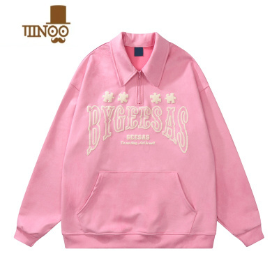 YANXUNECOYEP美式发泡字母设计感男女polo领卫衣甜酷风长袖上衣