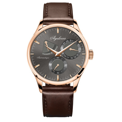 agelocer手表男士动能显示功能自动机械表全景透底男表动能显示奢华金棕皮棕盘4103D2均码
