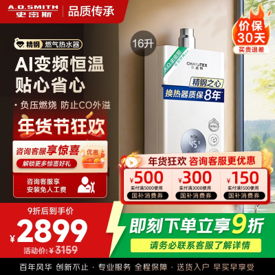 AO史密斯佳尼特16升燃气热水器佳尼特 不锈钢换热器8年包换 恒温大水量 抗风防冻 JSQ31-TC1