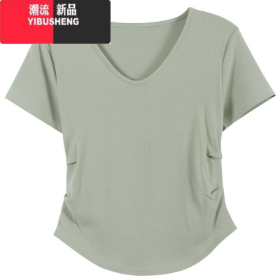 YIBUSHENG季04新款纯色短袖T恤女修身设计感内搭U领打底衫短款辣妹上衣