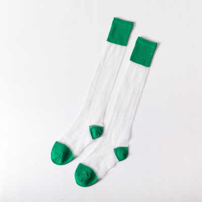 SUNTEK半截丝袜透明中筒袜女潮ins长袜黑色半桶丝袜玻璃丝长袜小腿袜薄水晶丝绿色均码