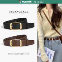 啄木鸟皮带女2025新款牛仔裤真皮腰带时尚百搭ins风牛皮针扣裤带