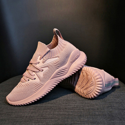 纳兰嘉措袜子鞋女2020春夏新款女鞋透气飞织运动鞋女学生老爹鞋韩版百搭休闲鞋女士低帮鞋跑步鞋系带橡胶底布面鞋粉色37码