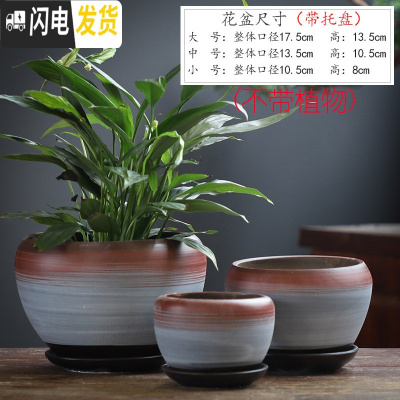 三维工匠花盆陶瓷大号中国风带托盘家用简约个性创意绿萝多肉花盆 苹果赤霞三件套 大花盆容器