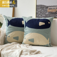 海洋主题抱枕靠垫样板间抱枕沙发靠枕头可爱刺绣抱枕套满绣匠心造 三维工匠
