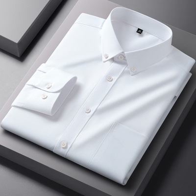 春秋新款长袖衬衫男式莫代尔棉免烫工装衬衣男士纯色百搭商务寸衫