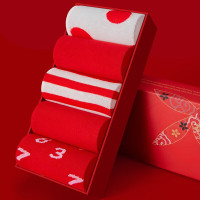 花花公子本命年大红色新款袜子女士蛇年中筒袜结婚送礼物生棉袜