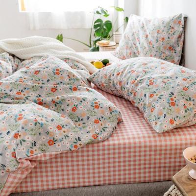 美帮汇四件套全棉全棉小清新床单被套宿舍三件套4床上用品夏季田园风