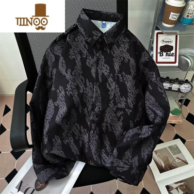 YANXU冷淡风男装衬衫春季薄款嘻哈慵懒风西海岸长袖衬衣夏季冰丝外套潮