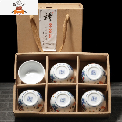 斗彩鸡缸杯茶杯景德镇盏杯单个陶瓷纯手工大明成化仿古玩功夫茶具 鸡缸杯-大号6只礼盒装 6只装 敬平