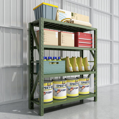 创世人 1.5m中型货架承重300KG钢制四层仓储架军绿色置物架1500*600*2000mm