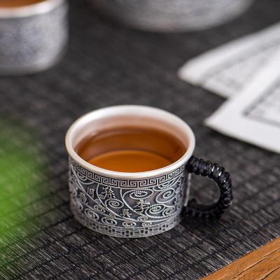 凯斯唯嘉纯手工银主人杯品茗杯百家姓银杯子单杯主人杯茶具套装默认颜色