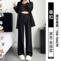 灰色西装裤女夏季薄款2025新款高级感垂感直筒宽松冰丝雪纺阔腿裤