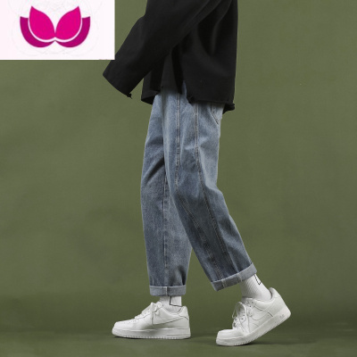 七斓阔腿牛仔裤男生2023款高街潮牌复古宽松直筒休闲九分长裤子