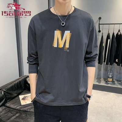 传奇保罗（CHUANQIBAOLUO）秋季新款长袖T恤男韩版潮流宽松大码胖子印花长袖秋冬打底衫衣服