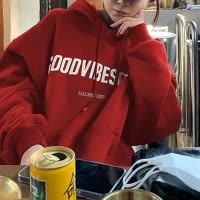 加绒连帽卫衣女秋冬新款宽松字母印花韩版时尚学生外套长袖上衣潮