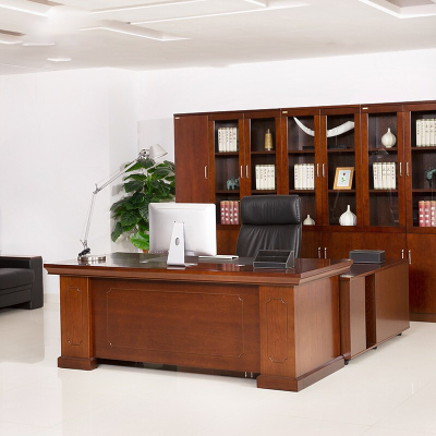 尔迈 办公桌老板桌经理桌油漆贴实木皮桌中班台职员写字台 带副柜带小柜 2米